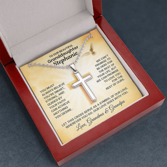 "GUIDED BY FAITH" CROSS NECKLACE WITH PERSONALIZED CARD